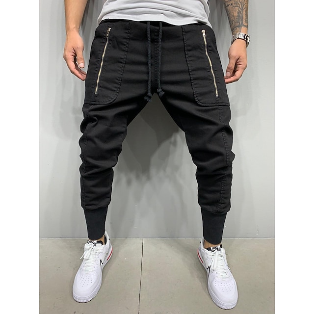  Men's Cargo Pants Cargo Trousers Joggers Trousers Elastic Waist Zipper Pocket Multi Pocket Plain Outdoor Sports Full Length Casual Sports Cotton Sports Athleisure Loose Fit ArmyGreen Black