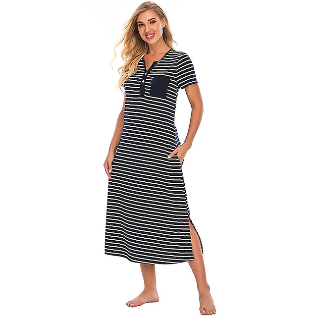 Womens Clothing Womens Sleep & Lounge | Womens Pajamas Nightgown 1 pc Stripe Comfort Home Party Daily Bamboo Gift Round Neck Sho