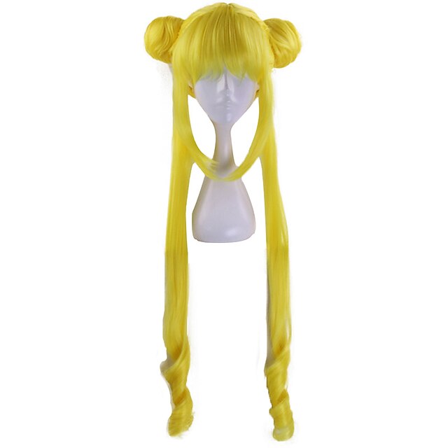  Ponytail Wig Sailor Moon Brand New Sailor Moon Tsukino Usagi Long Curly Blonde Double Ponytail Synthetic Cosplay Wig for Girls  Party