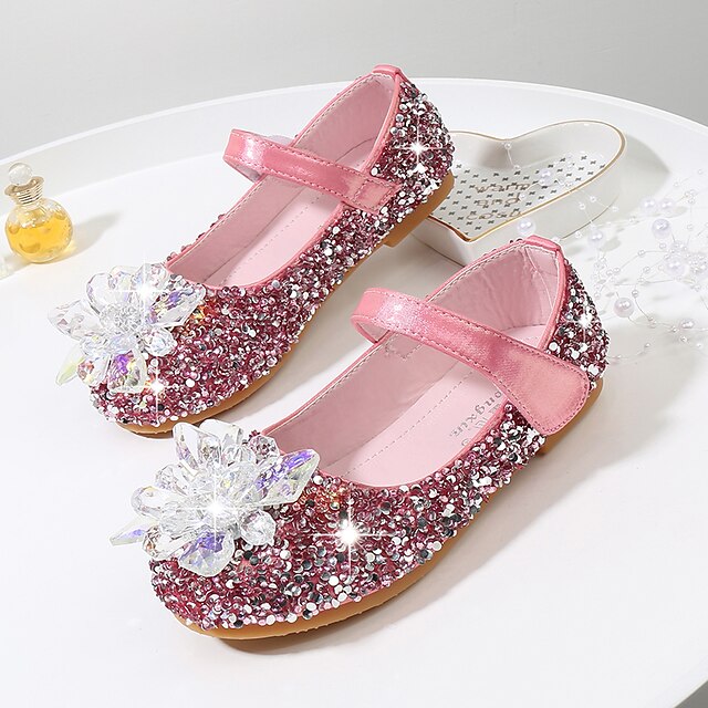 Shoes & Bags Kids Shoes | Girls Flats Flat Flower Girl Shoes Princess Shoes Rubber PU Walking Non Slip Wedding Sequins Little Ki