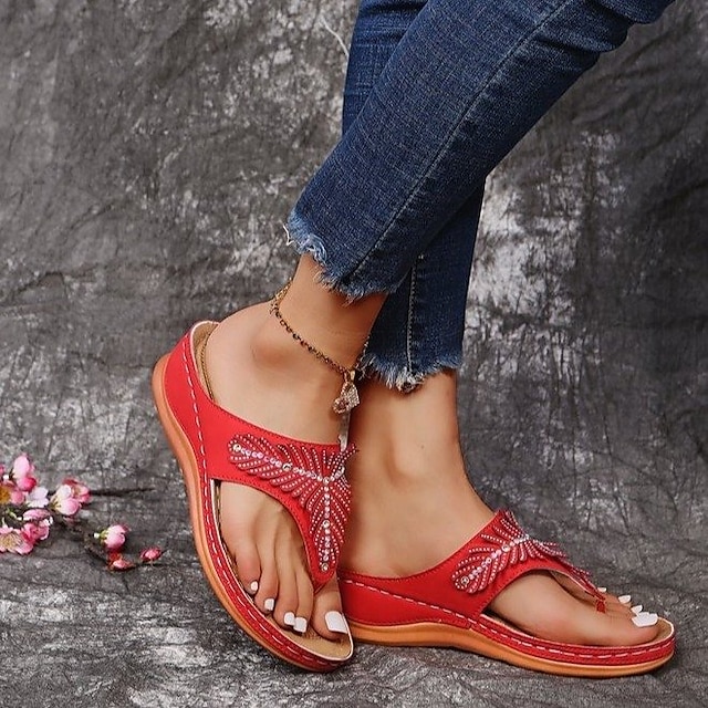  Damen Sandalen Sandalen mit Keilabsatz Keilabsatz Runde Zehe Gummi PU Halbschuhe Einfarbig Schwarz Rot Khaki