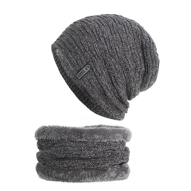  Men's Women's Slouchy Beanie Hat Winter Warm Set Outdoor Home Daily Solid / Plain Color Synthetics Knitting Casual Warm Casual / Daily 2 PCS