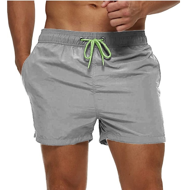 Men's Board Shorts Swim Shorts Beach Shorts Elastic Waist Solid Color ...