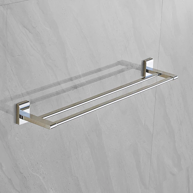 Bathroom Double-layer Space Aluminum Towel Rack Wall Mounted Perforated Installation Towel Rack 11