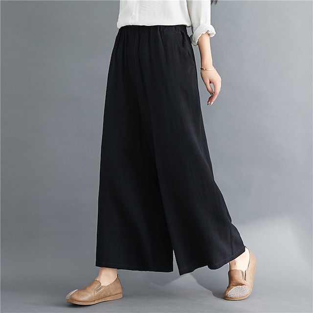 Womens Clothing Womens Bottoms | Womens Fashion Streetwear Culottes Wide Leg Wide Leg Pocket Elastic Waist Ankle-Length Pants Ca