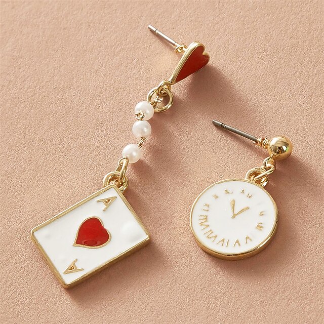 Shoes & Bags Fashion Accessories | Fashion Personality Asymmetric Clock Poker Earrings - VA15910