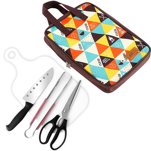  new outdoor cookware five piece set camping barbecue stainless steel knives cutting board picnic bag barbecue simple kitchenware
