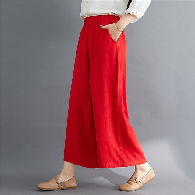 Womens Clothing Womens Bottoms | Womens Fashion Streetwear Culottes Wide Leg Wide Leg Pocket Elastic Waist Ankle-Length Pants Ca