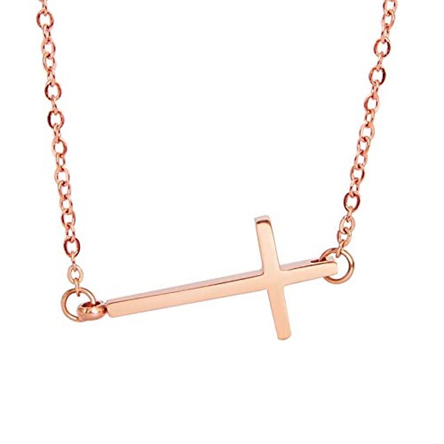  2pcs sideways cross necklace 18k gold plated stainless steel simple small cross pendant for women girls rose gold, gold or silver with gift box (rose gold and silver)