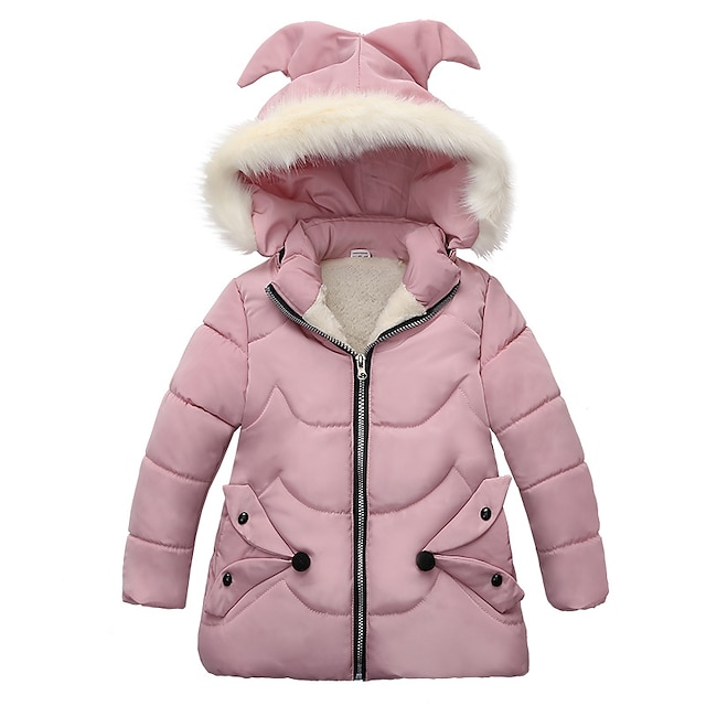 Baby & Kids Girls Clothing | Kids Girls Coat Long Sleeve Black Pink Red Plain Zipper Fall Winter Active Street 2-6 Years / Basic