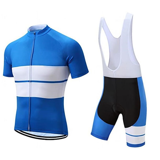  CAWANFLY Men's Short Sleeve Cycling Jersey with Bib Shorts Mountain Bike MTB Road Bike Cycling Blue White Geometic Vintage Bike Clothing Suit Polyester Breathable Sweat wicking Sports Geometic Vintage
