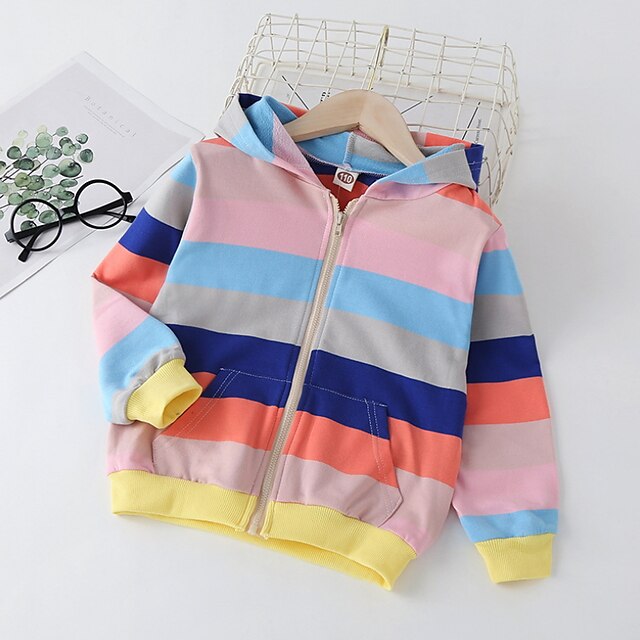 Baby & Kids Girls Clothing | Kids Girls Coat Long Sleeve Colorblock Blue Rainbow Rainbow Zipper Fall Active 3-8 Years / Basic / 