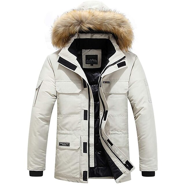 men's winter padded jacket warm puffer jacket fur hooded coat military ...