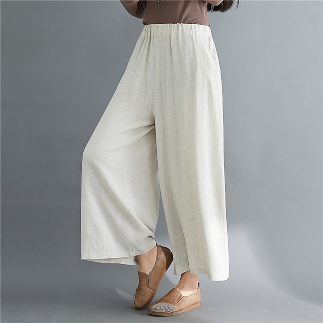 Womens Clothing Womens Bottoms | Womens Fashion Streetwear Culottes Wide Leg Wide Leg Pocket Elastic Waist Ankle-Length Pants Ca