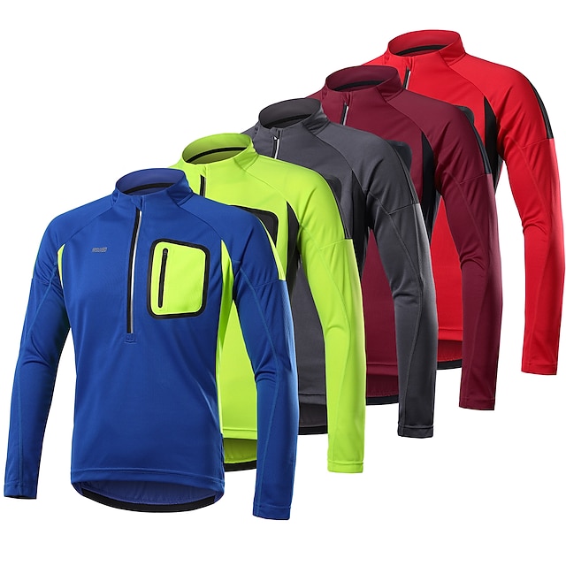 ARSUXEO Mens Long Sleeve Cycling Jersey MTB Bike Full Zipper Shirt