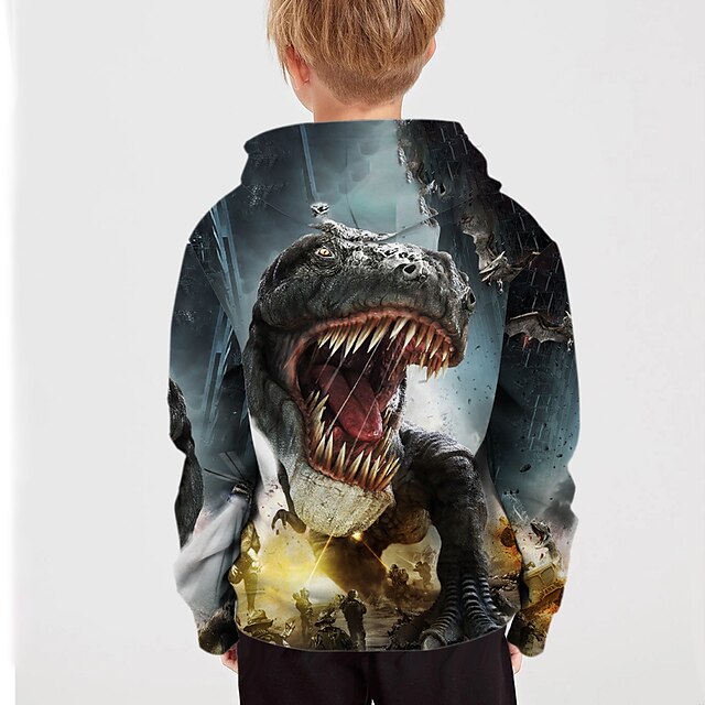 Baby & Kids Boys Clothing | Kids Boys Hoodie Long Sleeve 3D Print Dinosaur Black Children Tops Fall Active Regular Fit 4-12 Year