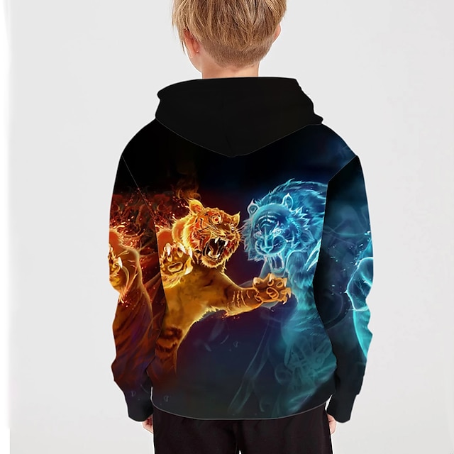 Baby & Kids Matching Outfits | Dad and Son Hoodie Animal Print Black Long Sleeve 3D Print Daily Matching Outfits / Fall - XC4954