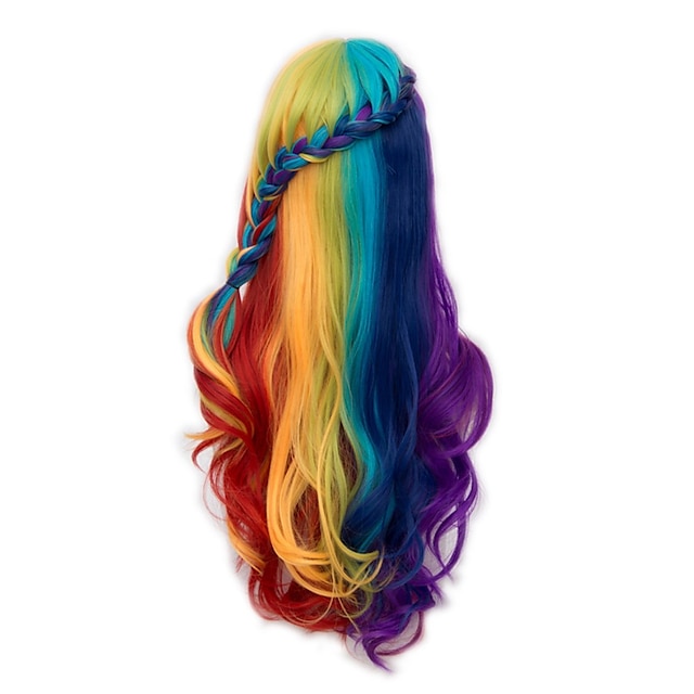  готический красочный парик72см длинная коса вьющиеся готическая Лолита harajuku аниме косплей рождественские парики для женщин дети (красный/желтый/синий/фиолетовый парик для Хэллоуина