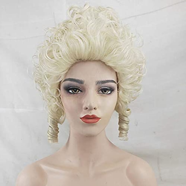  Marie Antoinette Wig Light Blonde Curly Platinum Gold Synthetic Cosplay Hair Replacement for Women