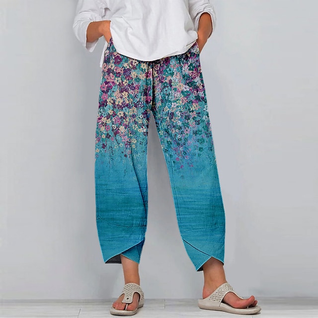  spodnie damskie kieszonkowe z nadrukiem kwiatowym / kwiecistym codziennym regularnym wiosennym&  jesień fioletowy ciemny różowy khaki jasnoszary ciemnoszary