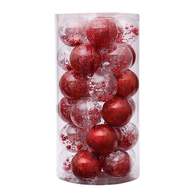  6cm 24pcs enfeites de natal decorações para animais de estimação conjunto de bola de natal transparente presente pingente de árvore de natal