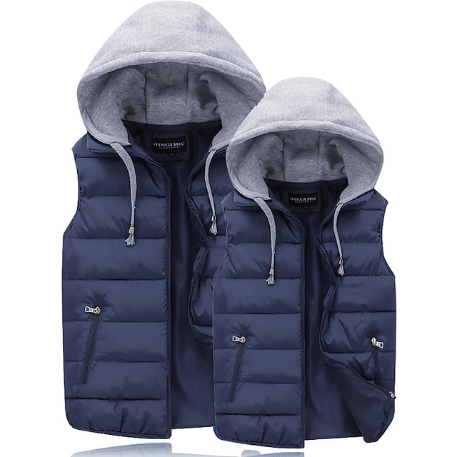  men's women's down jacket outerwear vests puffer jacket casual hooded coat zipper up quilted jacket with pockets navy blue