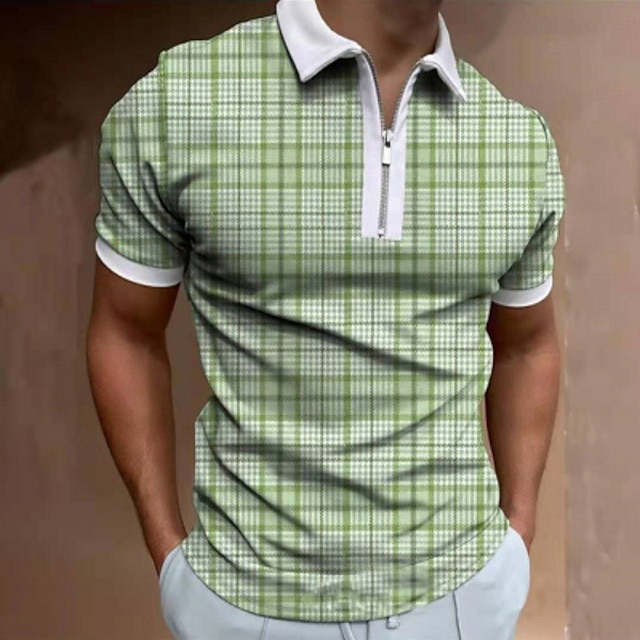  Herre POLO Trøje Golftrøje Ternet Krave Grøn udendørs Gade Kortærmet Lynlås Tøj Mode Sportstøj Afslappet Bekvem