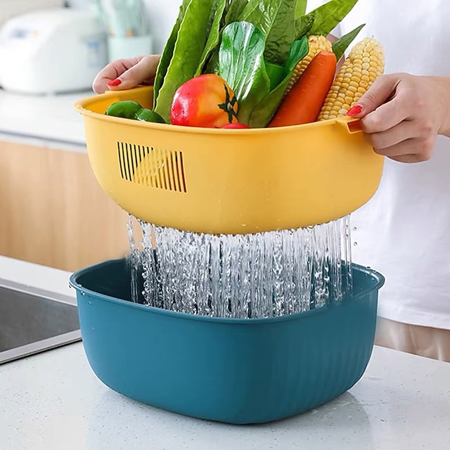 Creative Multifunctional Drain Basket Double Layer Home Kitchen Fruit
