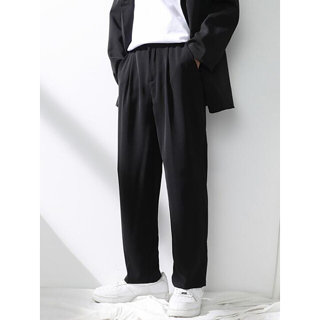 Mens Clothing Mens Bottoms | Mens Simple Culottes Wide Leg Full Length Pants Solid Color Mid Waist Black S M L XL - JT41839