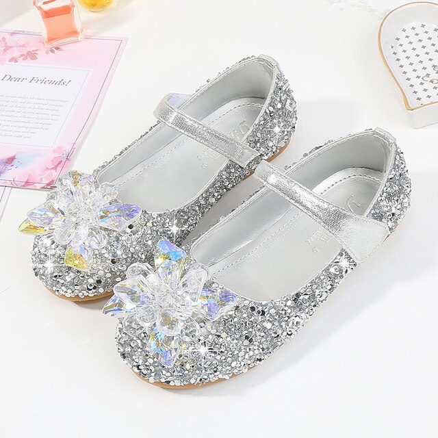 Shoes & Bags Kids Shoes | Girls Flats Flat Flower Girl Shoes Princess Shoes Rubber PU Walking Non Slip Wedding Sequins Little Ki