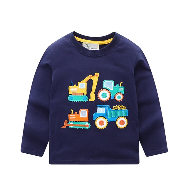 Baby & Kids Boys Clothing | Kids Boys Sweatshirt Long Sleeve Navy Blue Cartoon Car Cotton Indoor Outdoor Cool Daily 3-6 Years / 