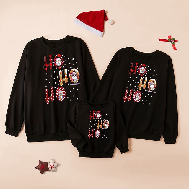 Baby & Kids Matching Outfits | Family Look Tops Sweatshirt Santa Claus Christmas pattern Letter Christmas Gifts Print Black Long