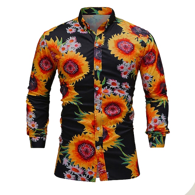 Men's Shirt Graphic Shirt Floral Turndown Black White Yellow Red Navy ...