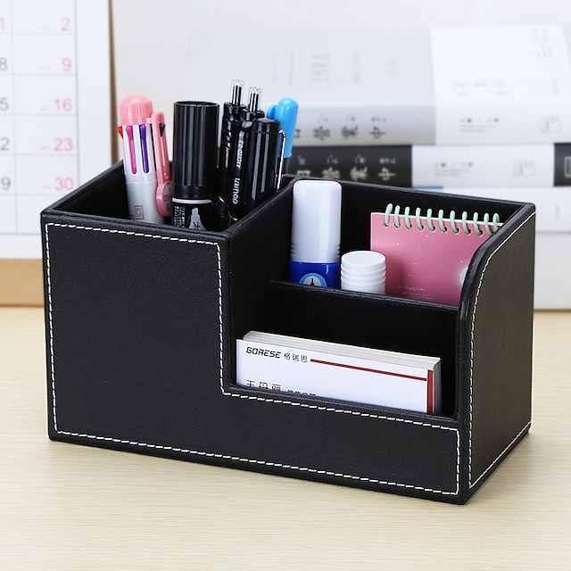 Consumer Electronics Stationery | Office Desktop Stationery Storage Box Compartment Simple Plastic Pen Holder 20.3*9.3*11cm - BZ