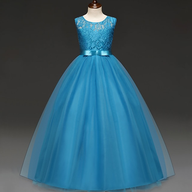 

Kids Little Girls' Dress Solid Colored A Line Dress Special Occasion Mesh Bow Blue White Black Maxi Sleeveless Princess Sweet Dresses Summer Regular Fit 4-13 Years