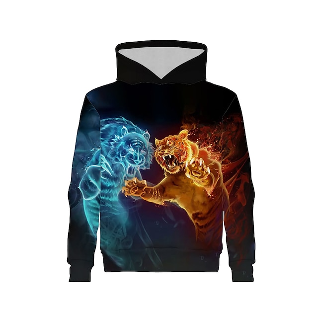 Baby & Kids Matching Outfits | Dad and Son Hoodie Animal Print Black Long Sleeve 3D Print Daily Matching Outfits / Fall - XC4954