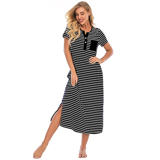 Womens Clothing Womens Sleep & Lounge | Womens Pajamas Nightgown 1 pc Stripe Comfort Home Party Daily Bamboo Gift Round Neck Sho