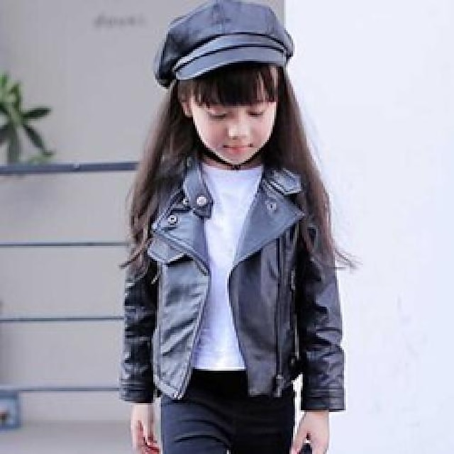 Baby & Kids Girls Clothing | Kids Girls Coat Long Sleeve Black Pink Red Solid Color Fall Winter Cool 2-8 Years - WB83203