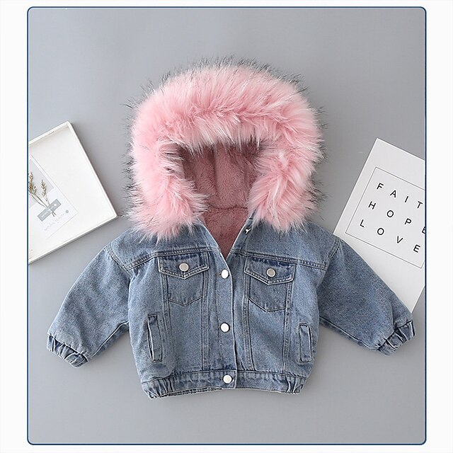 Baby & Kids Girls Clothing | Kids Girls Coat Pink*short denim jacket Gray*short cow in coat Blue Solid Color Cute 3-8 Years / To