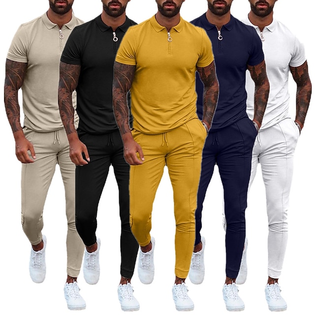  Men's Tracksuit Street Athletic 2pcs Summer Quick Dry Moisture Wicking Lightweight Fitness Gym Workout Running Active Training Jogging Sportswear Solid Colored Normal Yellow Army Green Pink Khaki