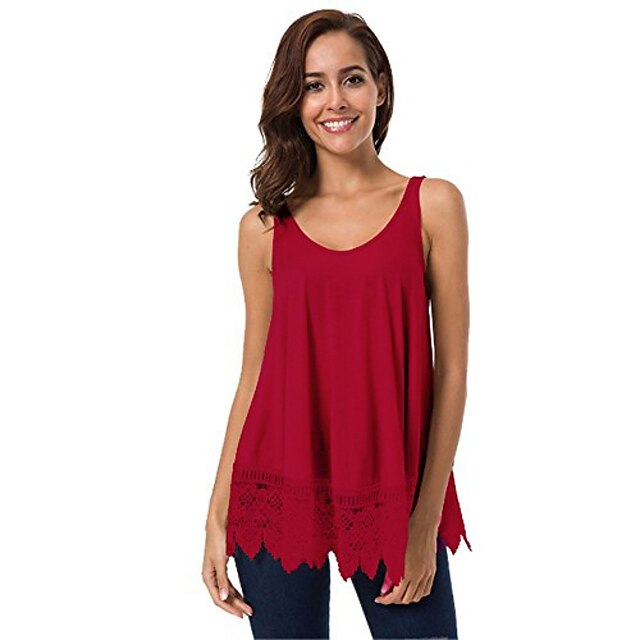  women tank vest top summer casual t-shirt loose lace patchwork cami swing vest tops ((uk 12-14) xl, red)
