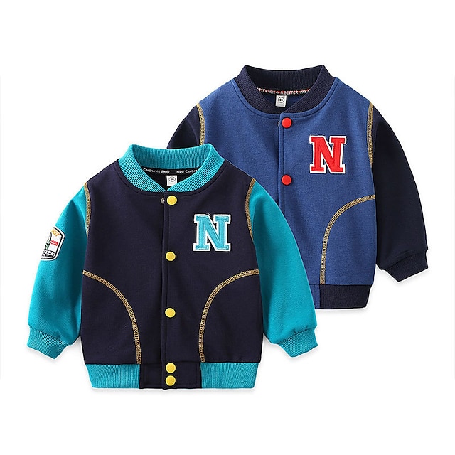 Baby & Kids Girls Clothing | Kids Unisex Jacket & Coat 1pc Long Sleeve Light Blue Navy Blue Solid Color N Letter Cotton Daily We