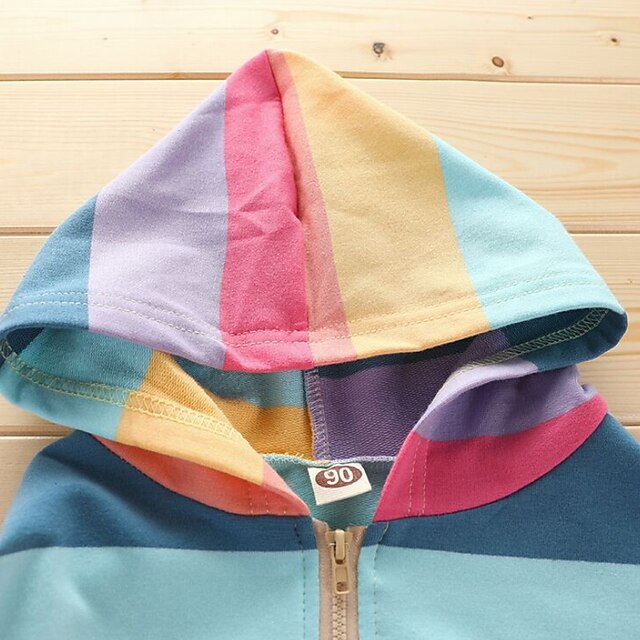 Baby & Kids Girls Clothing | Kids Girls Coat Long Sleeve Colorblock Blue Rainbow Rainbow Zipper Fall Active 3-8 Years / Basic / 