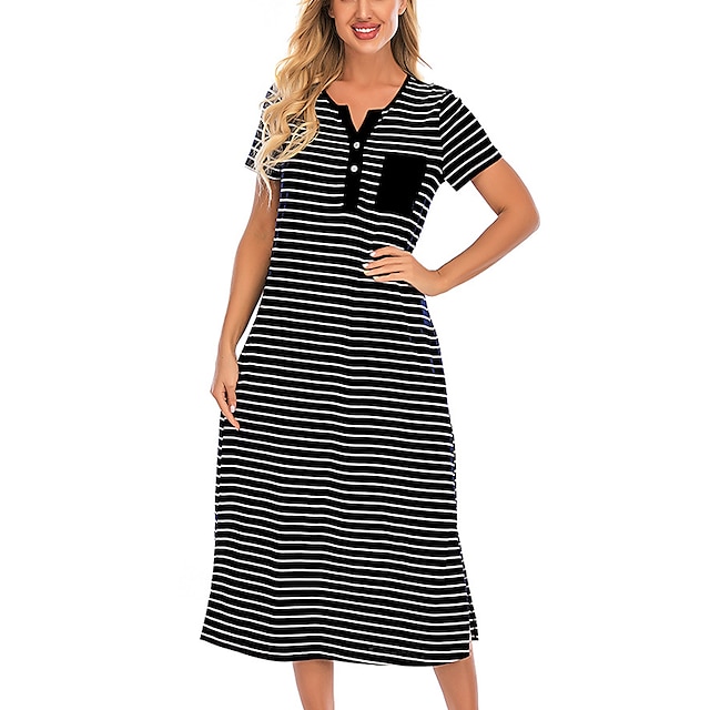 Womens Clothing Womens Sleep & Lounge | Womens Pajamas Nightgown 1 pc Stripe Comfort Home Party Daily Bamboo Gift Round Neck Sho