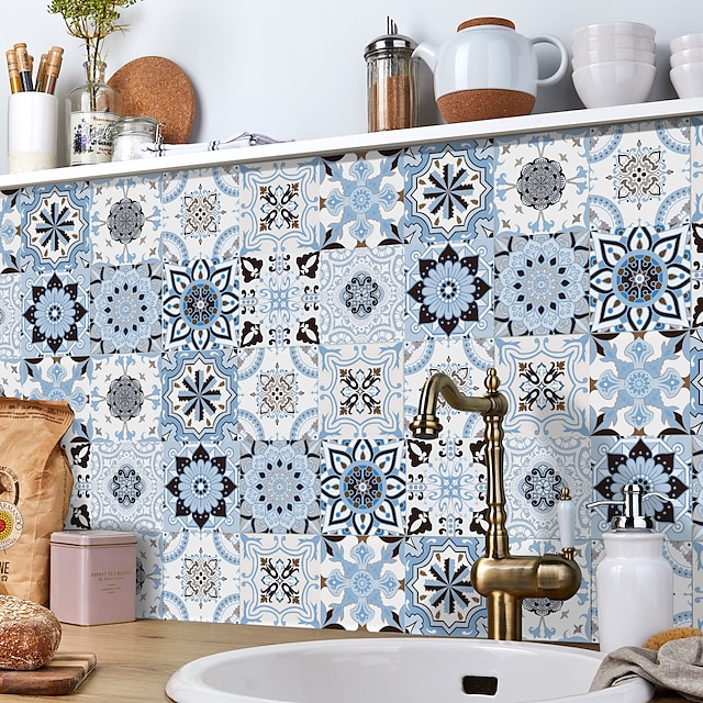 Home & Garden Home Decor | 24pcs Creative Kitchen Bathroom Living Room Self-adhesive Wall Stickers Waterproof Fashion Blue Tile 