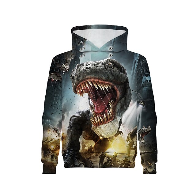 Baby & Kids Boys Clothing | Kids Boys Hoodie Long Sleeve 3D Print Dinosaur Black Children Tops Fall Active Regular Fit 4-12 Year