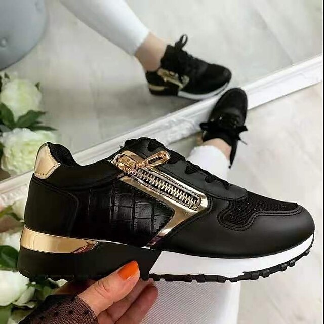  Women's Trainers Athletic Shoes Sneakers Plus Size Height Increasing Shoes Wedge Sneakers Round Toe Walking Shoes PU Solid Colored Black Rosy Pink Beige