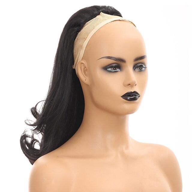 Tail Warping Synthetic16 Natural Straight Hairpiece with Two Plastic