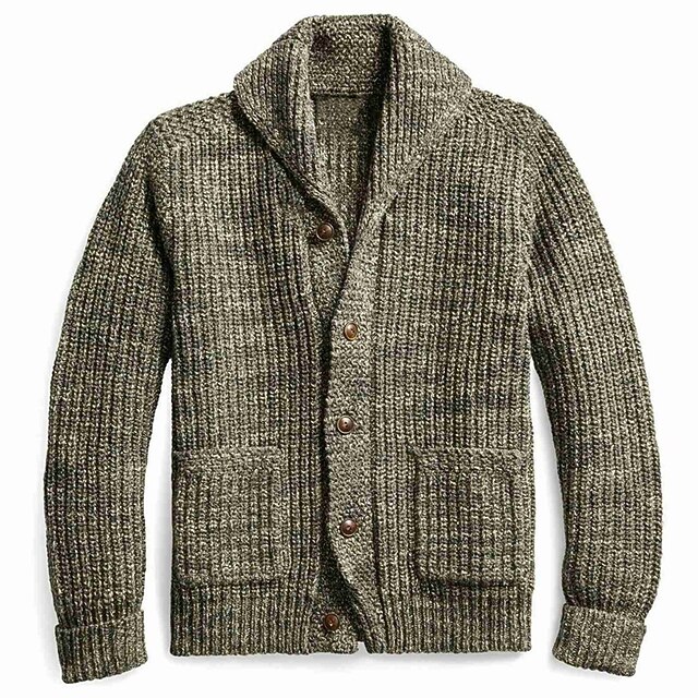 Male Cardigan Sweater Cardigan Sweater Jacket Chunky Knit Regular Solid / Plain Color Shawl Collar Daily Wear Clothing Apparel Fall & Winter Military Green M L XL3
