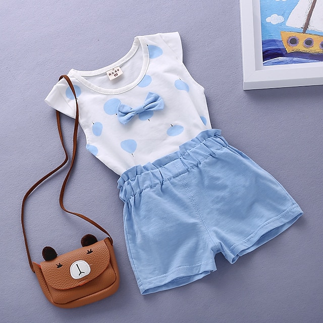 Baby & Kids Girls Clothing | Kids Girls T-shirt & Shorts 2 Pieces Sleeveless Apple vest blue Apple vest pink Cartoon Cute Cotton